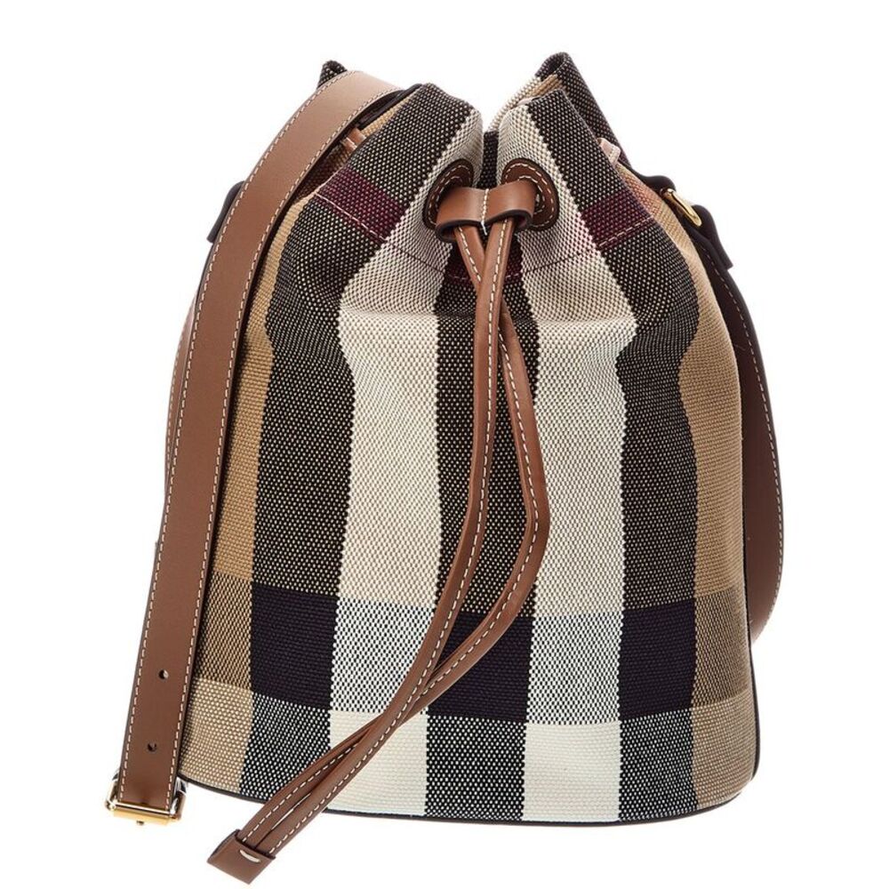 Burberry Check Canvas & Leather Bucket Bag, Brown
